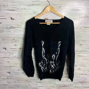 Emilio Rossi Vintage Angora lambs Wool sweater black silver  size medium